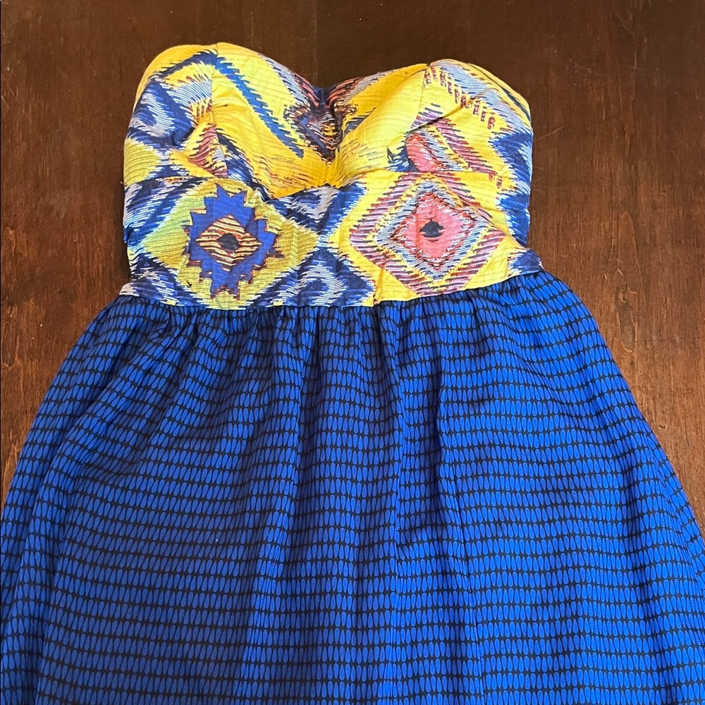 Xhilaration Strapless Maxi Dress - Blue and Yellow